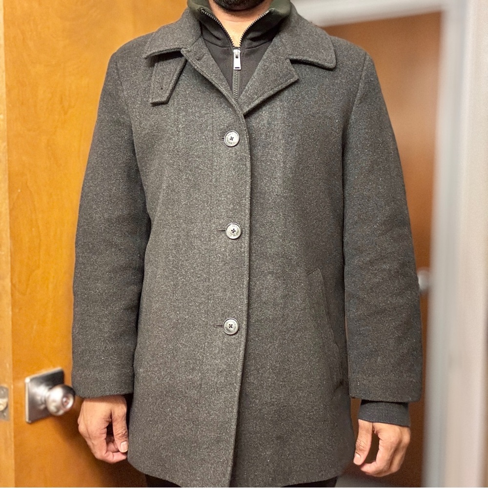 Calvin Klein Men's Gray Wool-Blend Overcoat Coat Jacket Sz 40S Double Collar